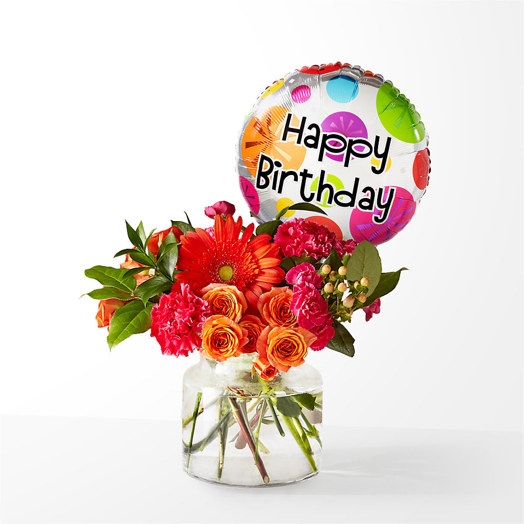 Fiesta Bouquet with Birthday Balloon – Reema Floral, Nolensville TN