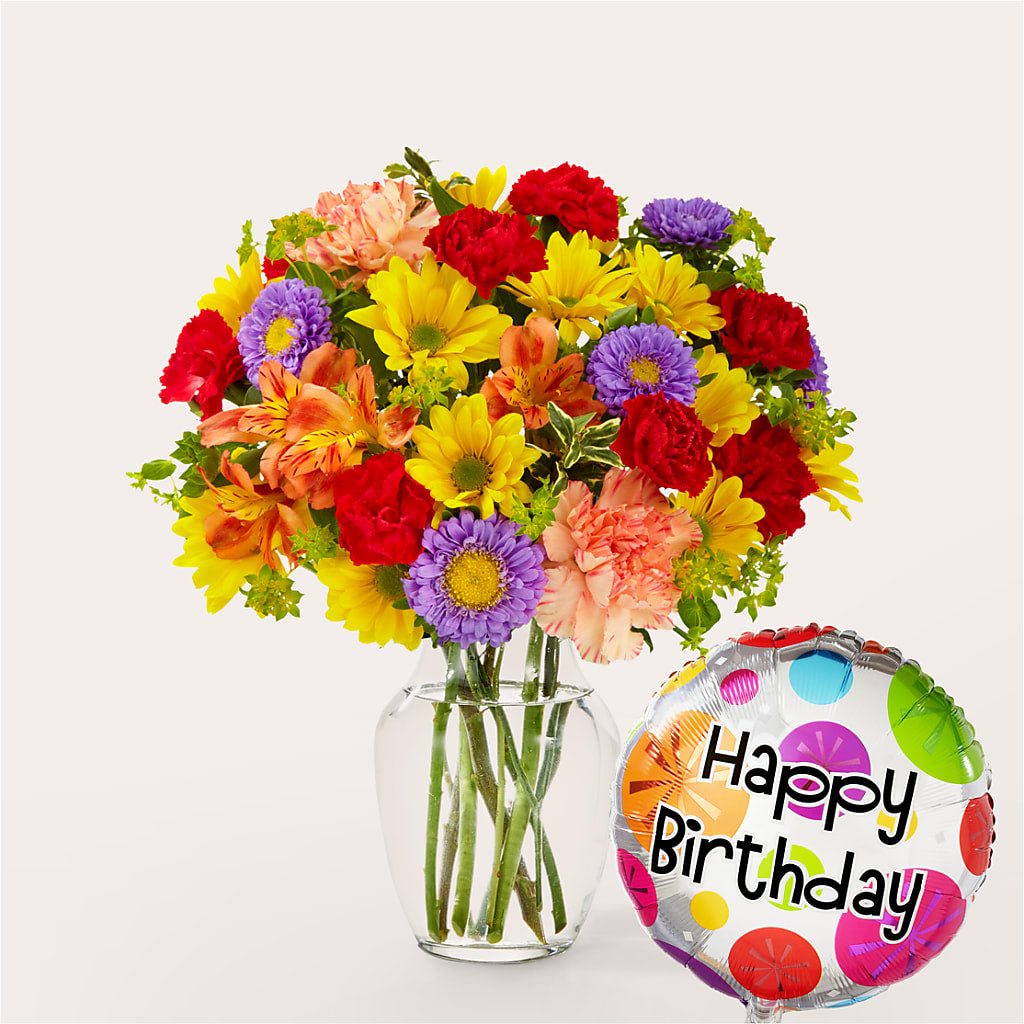 Kaleidoscope Bouquet with Birthday Balloon – Reema Floral, Nolensville TN