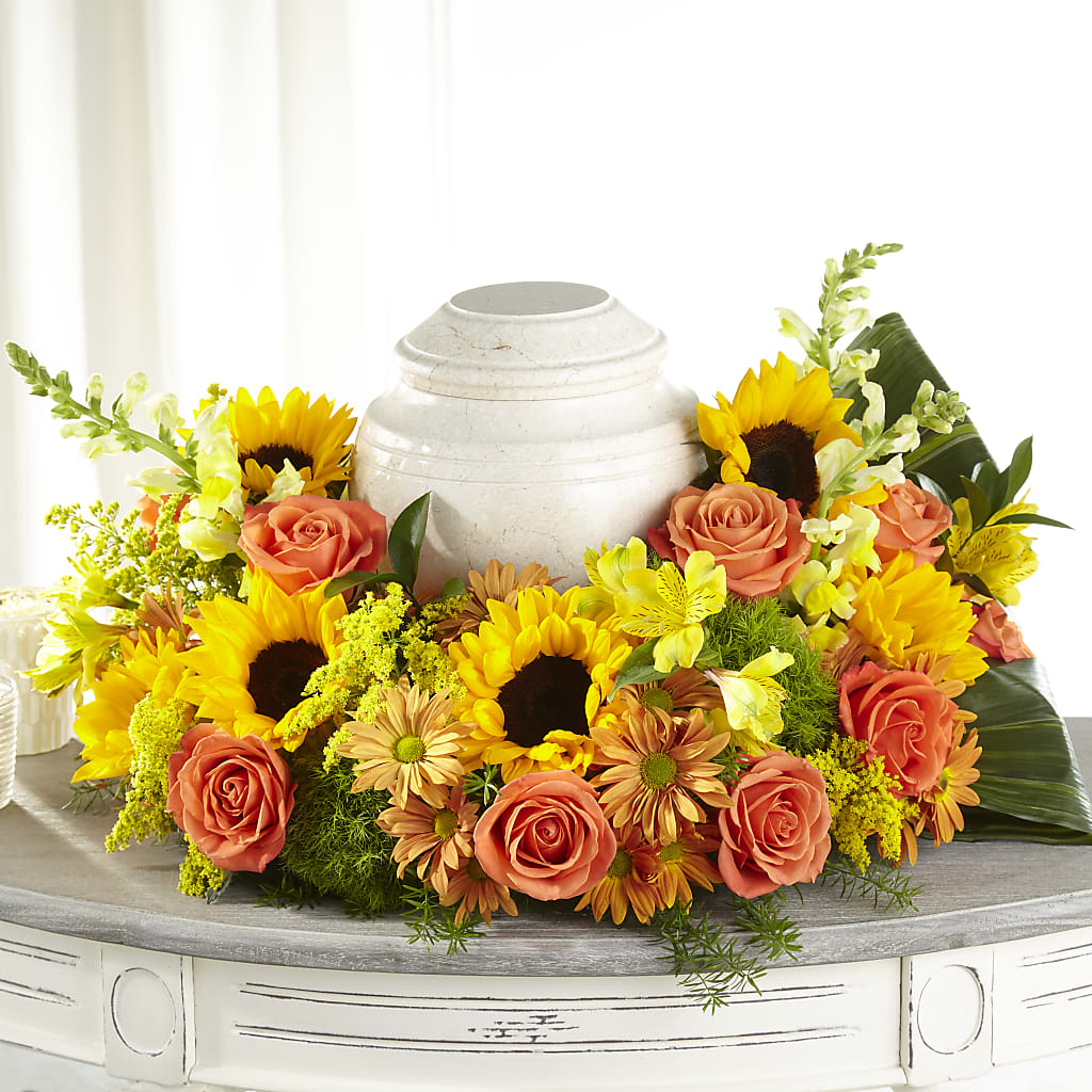 Faithful Sunflower Cremation Adornment – Reema Floral, Nolensville TN
