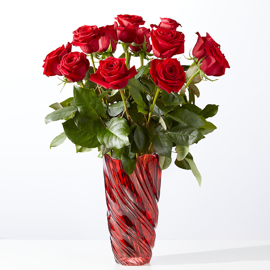 Classic Love Red Rose Bouquet with Luxe Swirl Vase – Reema Floral, Nolensville TN